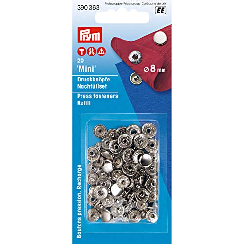 Prym 390363 Nachfüllpackung für 390360 Nähfrei Druckknopf Mini, Messing silberfarbig, 8 mm, Metal von Prym