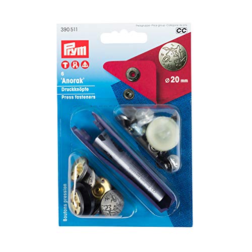 Prym 390511 Nähfrei-Druckknopf Anorak Excursion Messing 20 mm mattsilber, Metal von Prym