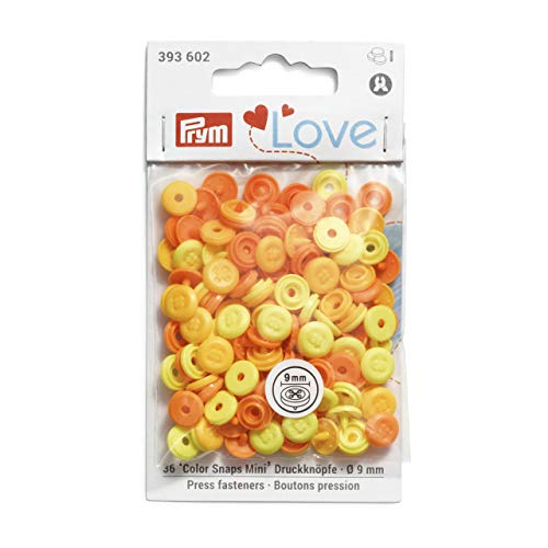 Prym 393602 Love Color Snaps Mini Annähoptik Druckknopf, Kunststoff, hellgelb, gelb, orange, 9 mm von Prym