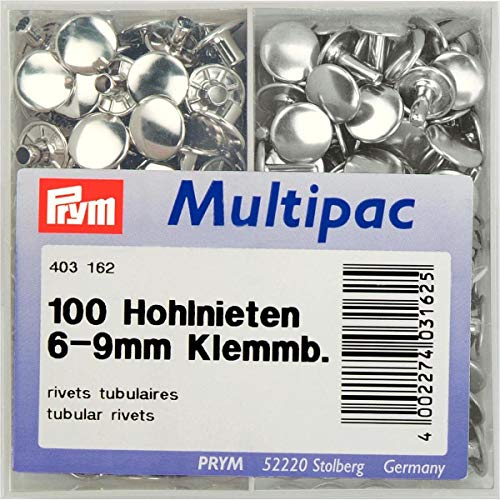 Prym 403162 Hohlnieten, Silver, 6-9 mm, silberfarbig, 100 Stück von Prym