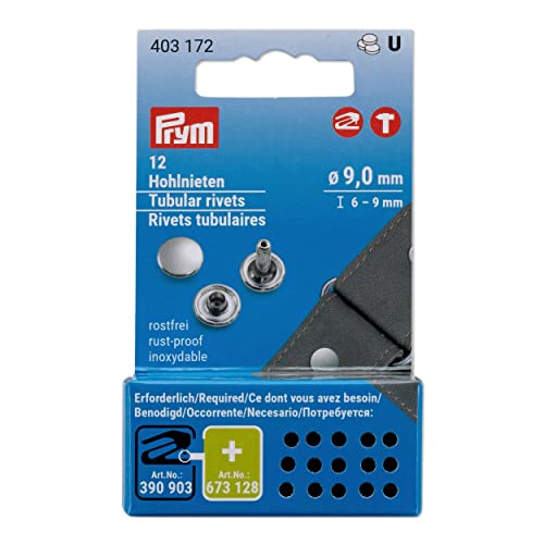 Prym 403172 Hohlnieten, ø 9 mm/6-9 mm, Messing silberfarbig, 12 Stück für Vario Creative Tool, Silber von Prym