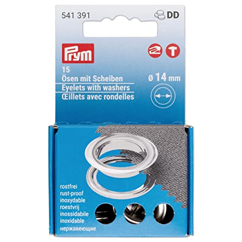 Prym 541391 Ösen mit Scheiben, ø14mm, siberfarbig, 15 Stück für Vario Creative Tool, Silber, Silberfarbig von Prym