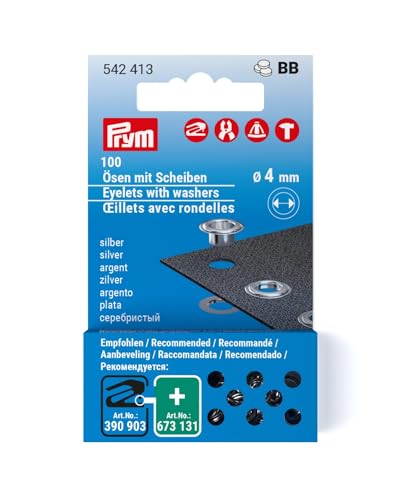 Prym 542413 Ösen mit Scheiben Nachfüllset, silberfarbig Stück, Ø 4 mm, 100 von Prym