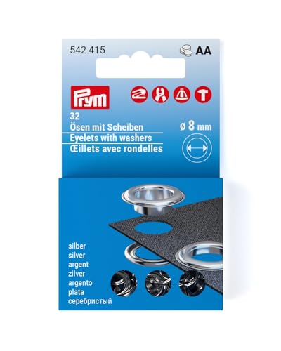 Prym 542415 Ösen mit Scheiben Nachfüllset, 8 mm, silberfarbig von Prym