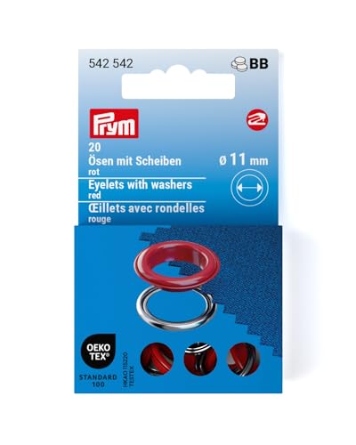 Prym, rot 542542 Ösen mit Scheiben, silberfarbig, vearbeitbar mit dem Vario Creative Tool, Ø 11 mm, 20 Anzahl von Prym