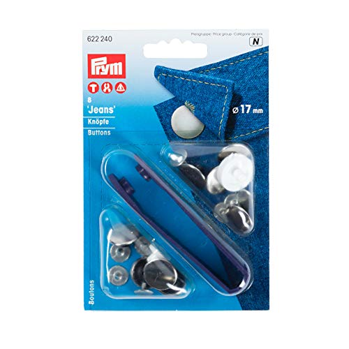 Prym 622240 Nähfrei-Jeans-Knöpfe glatt Messing 17 mm silberfarbig von Prym