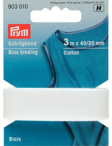 Prym 903010 Schrägband Baumwolle, weiß, 100% CO, 20 mm Falzung: 40/20 mm | 3 m von Prym