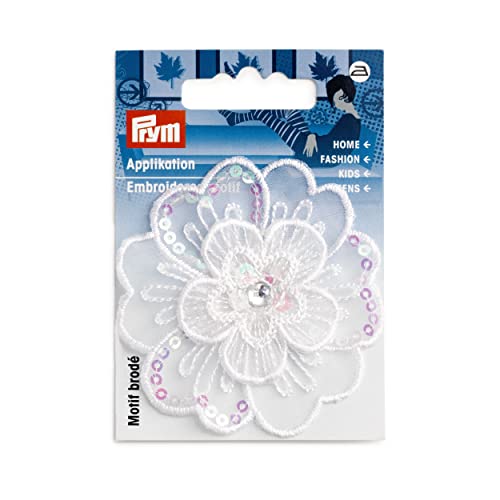 Prym 926706 Applikation Blume festlich weiß Pailletten von Prym