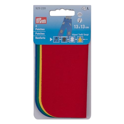 Prym 929220 Patches Köper, Reparaturpatch, 13 x 13 cm, rot, gelb, grün, blau von Prym