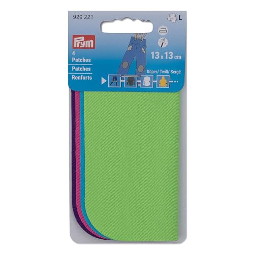 Prym 929221 Patches Köper, Reparaturpatch, 13 x 13 cm, grün, türkis, pink, violett von Prym