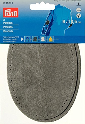 Prym 929341-1 Aufnäher Velours Kunstleder zum Aufbügeln, 9 x 13,5 cm, hellgrau, Leder, grau, 2 stück von Prym