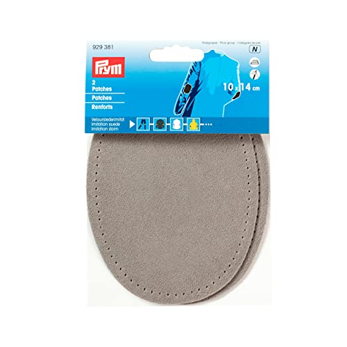 Prym 929381 Aufnäher Wildlederimitat zum Aufbügeln, 10 x 14 cm, hellgrau, Wildleder Leder, grau, 14 x 10 cm, 2 Stück, 2 von Prym