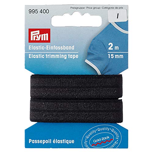 Prym 995400 Elastisches Einfaßband 15 mm schwarz, 86% PA 14% EL von Prym