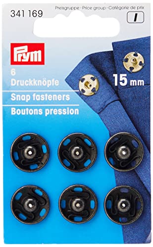 Prym Annäh Druckknopf, Brass, schwarz, 15 mm, 6 von Prym