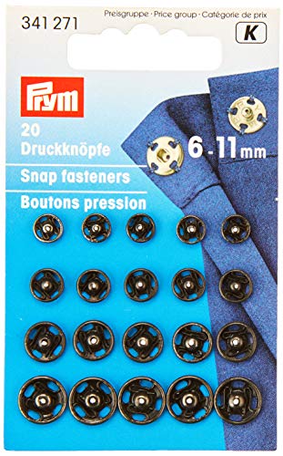 Prym Druckknöpfe zum Aufnähen, 6-11 mm, aus Messing, in Schwarz, 20 Stück von Prym