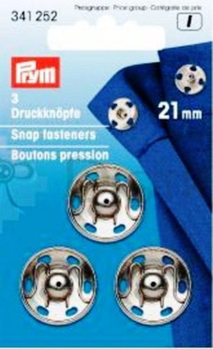 Prym Druckknöpfe zum Aufnähen, Messing, schwarz, 21 mm, silberfarben, 3 Stück von Prym