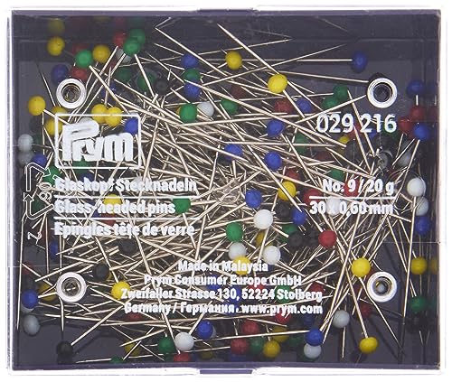 Prym Glaskopfnadeln, 0,60 x 30mm, bunt, 20g, Kunststoffdose, Stahl, 30 x 0,6mm von Prym