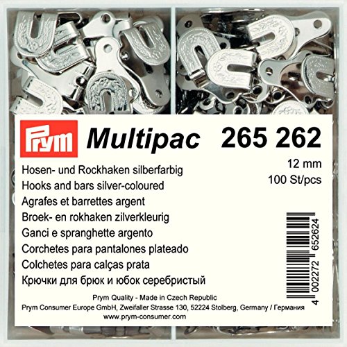 Prym Hooks and Bars, Metall, Silver, Maulbreite 12 mm, silberfarbig, 100 Stück von Prym