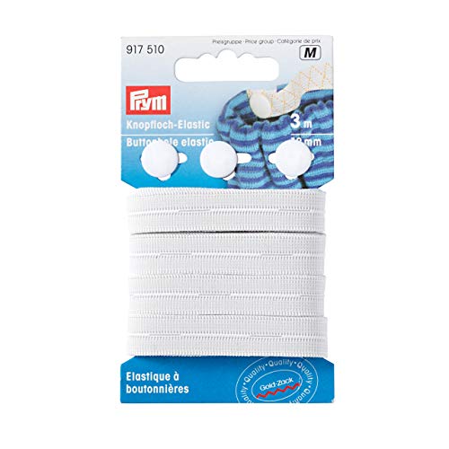 Prym Knopfloch-Elastic mit 3 Knöpfen 12 mm weiß, Plastic von Prym