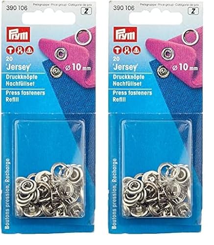 Prym Nähfrei Jersey Ring Druckknöpfe-Nachfüllpack silberfarbig (10 mm, 20 St.), Silber (Packung mit 2) von Prym