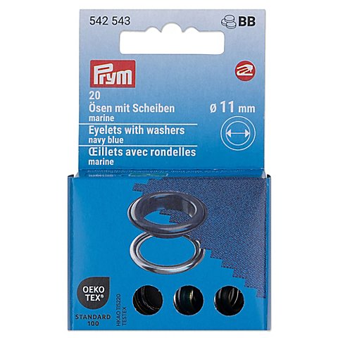 Prym Nähfrei-Ösen mit Scheiben, Größe: 11 mm Ø, Farbe: marine, Inhalt: 20 Stück von Prym