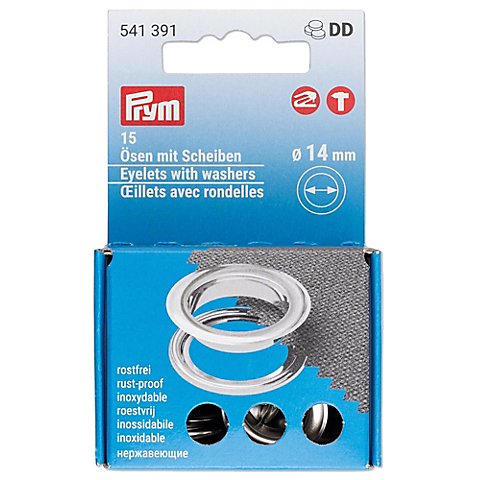 Prym Nähfrei-Ösen mit Scheiben, Größe: 14 mm Ø, Inhalt: 15 Stück von Prym