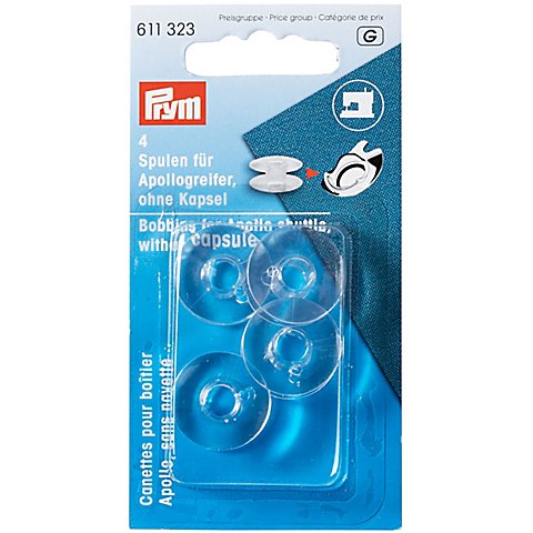 Prym Nähmaschinenspulen für Apollogreifer, 20 mm Ø, Höhe: 10,5 mm, Inhalt: 4 Stück von Prym