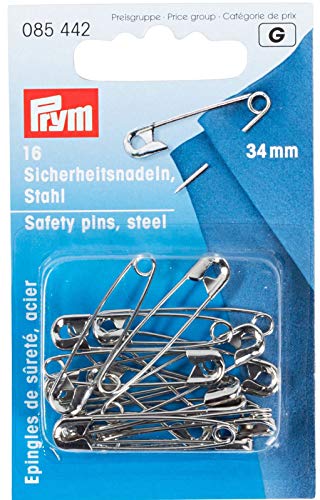 Prym Sicherheitsnadeln, 34mm, silberfarbig, 16 Stück, Stahl, 085442-1 von Prym