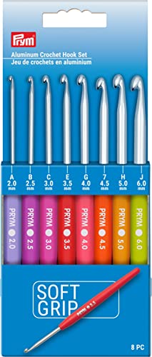 Prym Häkelnadel-Set, weicher Griff, Aluminium, 2–6 mm, mehrfarbig, 8 Stück von Prym