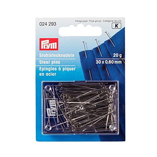 Prym Stecknadeln, 0,60 x 30mm, silberfarbig, 20g, Karte mit Dose, Stahl, 30 x 0,60mm von Prym