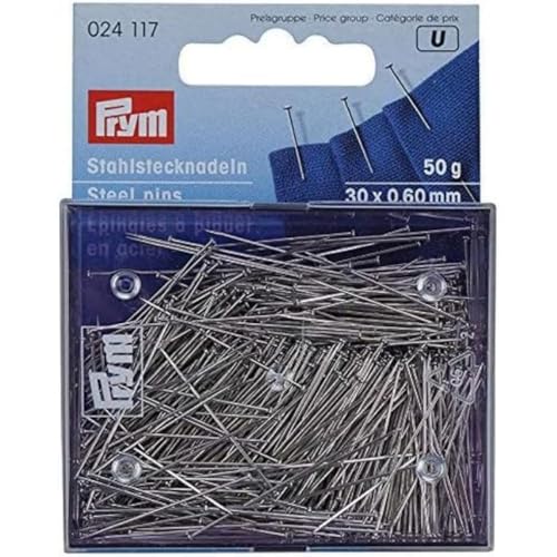 Prym 024117 Stecknadeln, 0,60 x 30mm, silberfarbig, 50g, Karte mit Dose von Prym