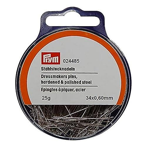 Prym Stecknadeln, 0,60 x 34mm, silberfarbig, 25g, Dose mit Aufhänger, Stahl, 34 x 0,6mm von Prym