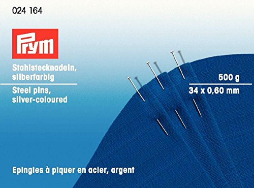 Prym 024164-1 Stecknadeln, 0,60 x 34mm, silberfarbig, 500g, Pappdose, Stahl, 34 x 0,6mm von Prym