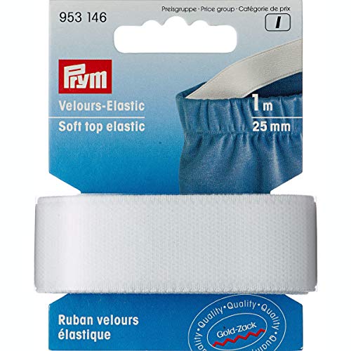 Prym 953146 Velour-Elastic 25 mm weiß, 51% PES 33% ED 16% PA von Prym