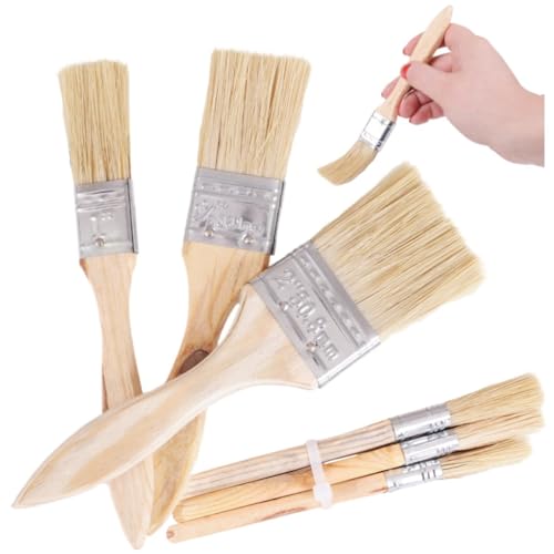 Przydasie 3X Maler Pinsel Flachpinsel Englisch Set, Natur, beige, 3-teiliges Pinselset Farbe helle Kunststoffborsten Holzgriff Pinselset Holzgriffpinsel Flacher Pinsel Für Farbe, Ölmalerei, Beize von Przydasie