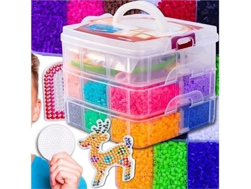 Przydasie Bügelperlen XXL set 5mm Steckperlen 9000pcs in Sortierbox mit Bügelperlen Platten Bastelspaß für Kinder weihnachten Geschenk für Mädchen Jungs von Przydasie