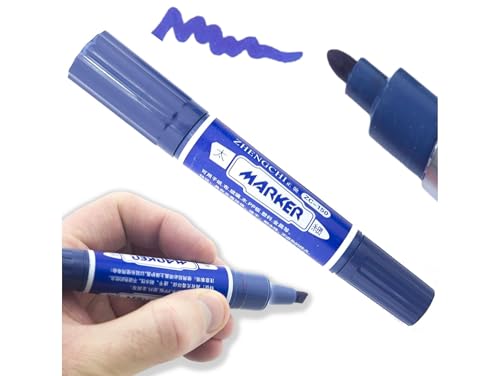 Przydasie Vielseitiger permanent Marker – Blau, beidseitig (rund/flach), ideal für verschiedene Oberflächen, langlebig, präzise, für Büro, Schule, Zuhause und mehr von Przydasie