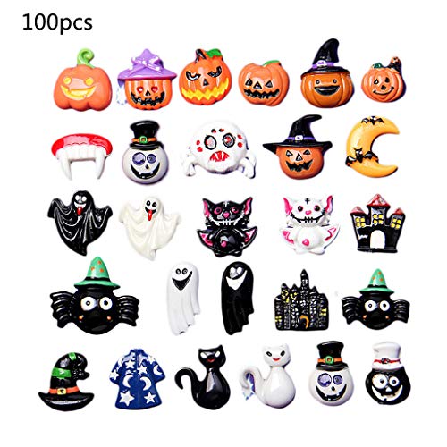 100 Stück Gemischte Halloween Harzverzierungen Flacher Rückseite von Psdndeww