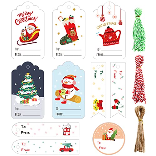 Psdndeww Weihnachtspapieranhänger, bemalt, Cartoon, handgefertigt, Baumdekor-Karten mit Seil-Etiketten, Geschenkpapier, Stempel, Zubehör, 150 Stück von Psdndeww