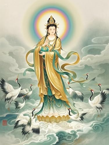 Pskgbxmu Vorgedruckt Kreuzstich Set Guanyin 11CT AnfäNger Kreuzstich Stickpackungen Stickbild Set für für Wandkunst-Heimdekoration 40x50 cm von Pskgbxmu