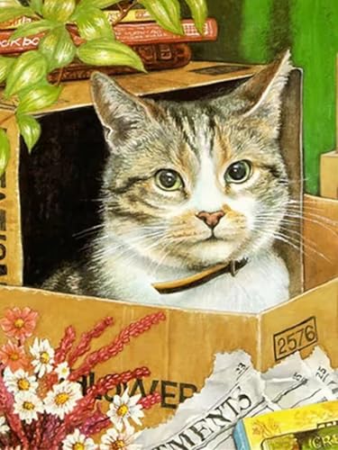 Pskgbxmu Vorgedruckt Kreuzstich Set Katze 11CT AnfäNger Kreuzstich Stickpackungen Stickbild Set für für Wandkunst-Heimdekoration 40x50 cm von Pskgbxmu