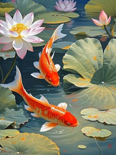 Pskgbxmu Vorgedruckt Kreuzstich Set Lotus-Goldfisch 11CT AnfäNger Kreuzstich Stickpackungen Stickbild Set für für Wandkunst-Heimdekoration 40x50 cm von Pskgbxmu