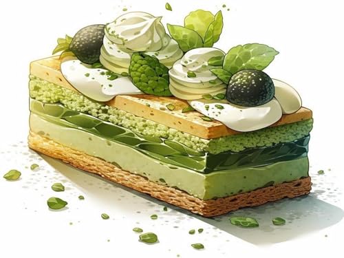 Pskgbxmu Vorgedruckt Kreuzstich Set Matcha-Kuchen 11CT AnfäNger Kreuzstich Stickpackungen Stickbild Set für für Wandkunst-Heimdekoration 40x50 cm von Pskgbxmu