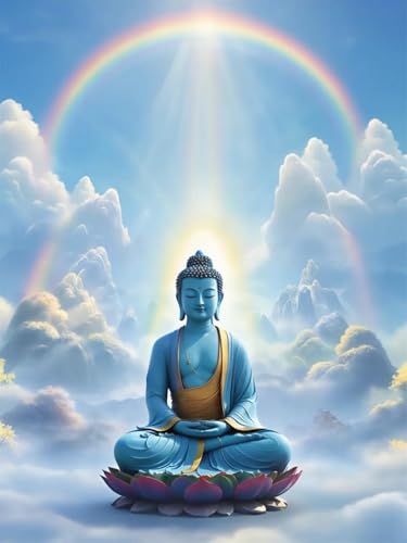 Pskgbxmu Vorgedruckt Kreuzstich Set Regenbogen-Buddha-Statue DIY Stickvorlagen 11CT Stickbilder Zum Sticken Starter Set FüR Erwachsene Kinder AnfäNger 40x50 cm von Pskgbxmu