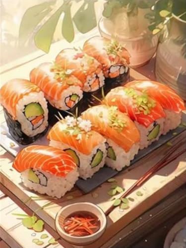 Pskgbxmu Vorgedruckt Kreuzstich Set Sushi DIY Stickvorlagen 11CT Stickbilder Zum Sticken Starter Set FüR Erwachsene Kinder AnfäNger 40x50 cm von Pskgbxmu