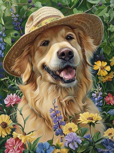 Pskgbxmu Vorgedruckt Kreuzstich Set Tier Golden Retriever 11CT AnfäNger Kreuzstich Stickpackungen Stickbild Set für für Wandkunst-Heimdekoration 40x50 cm von Pskgbxmu