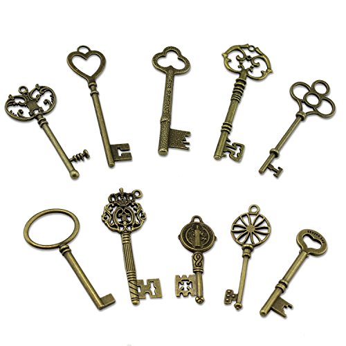 PsmGoods® Weinlese-Skeleton Antique Keys Charme DIY Vorhängeschloss Old Style Blick Bronze 10Pack von PsmGoods