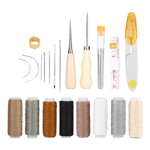 29Pcs Leather Craft Hand Stitching Tools Lederreparaturset Gebogene Polster Nähnadeln Leder gewachster Faden Ahle Fingerhut Nähzubehör von Pssopp