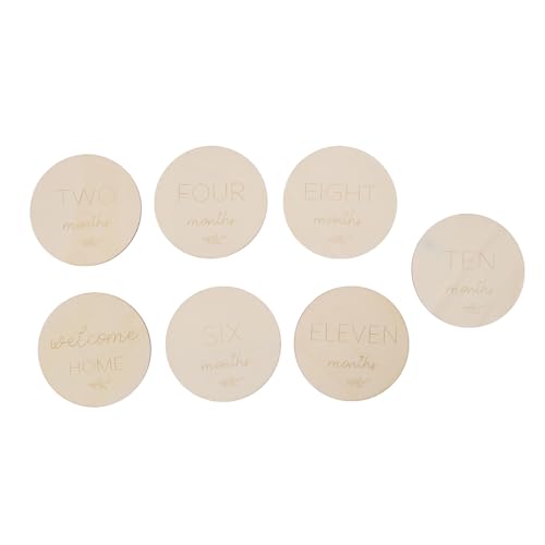 7pcs Hölzerne Monatliche Meilenstein -Fotokarten, Doppelseitige Babymonatis Monatliche Meilenstein -Marker -Discs für Neue Eltern Neugeborene von Pssopp