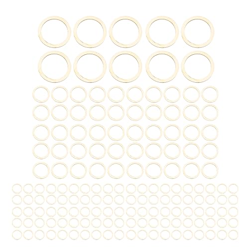Pssopp 205 Stück Unlackierte Holzringe, Runde und Flache Mehrzweck Holzringe Zum Bemalen von Pssopp